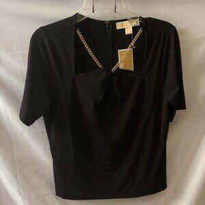 MICHAEL KORS Chainlink Keyhole Top in Black/Gold Sz MEDIUM